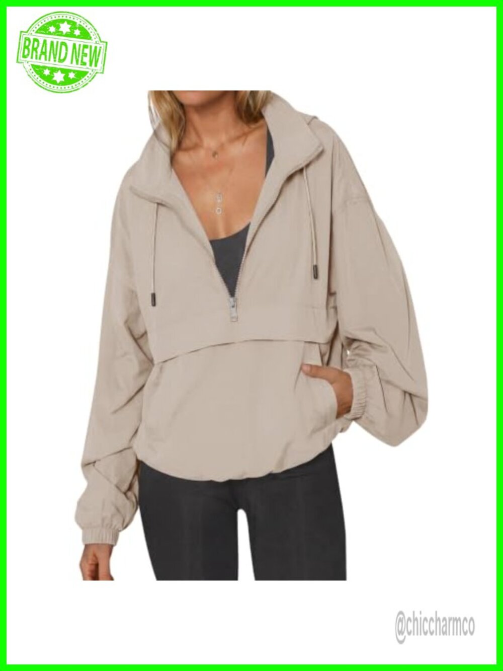 Fisoew Women's Windbreaker Lightweight Hooded Quarter Zip Pullover